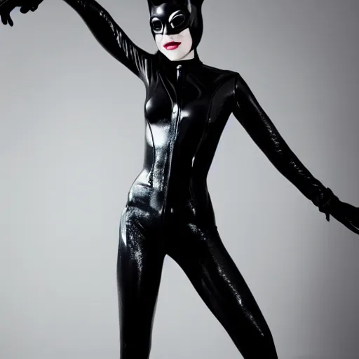 Prompt: Fully-clothed full-body portrait of Emma Stone as catwoman, trending on VSCO, XF IQ4, 55mm, studio lighting, shiny