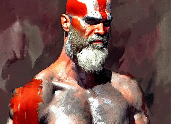 Image similar to a highly detailed beautiful portrait of jim carrey as kratos, by gregory manchess, james gurney, james jean