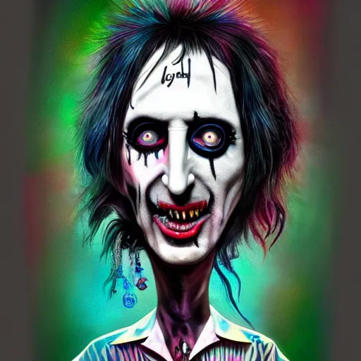 Image similar to an extremely psychedelic portrait of alice cooper as marilyn manson, surreal, lsd, face, detailed, intricate, elegant, lithe, highly detailed, digital painting, artstation, concept art, smooth, sharp focus, illustration,