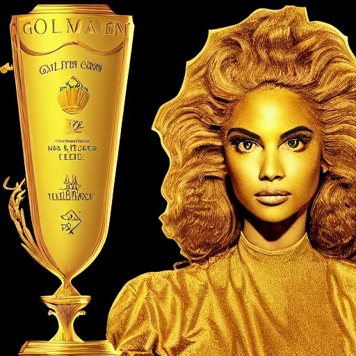 Image similar to a golden trophy, album art, cover art, poster, dramatic