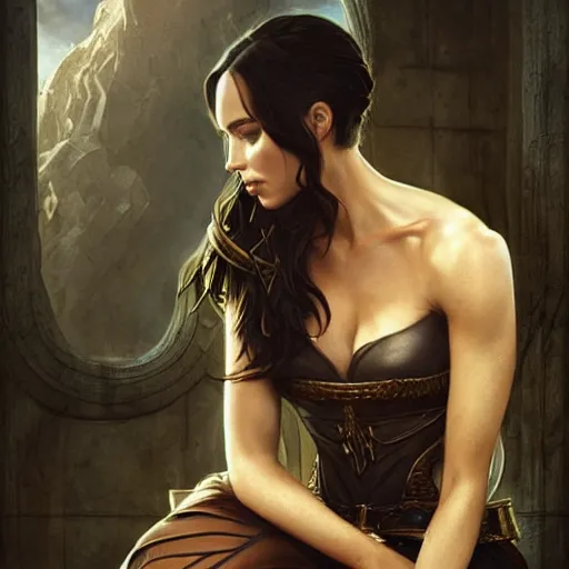 Image similar to megan fox is kneeling in front of a queen, elegant, highly detailed, digital painting, artstation, concept art, matte, sharp focus, perfect face symmetry, illustration, art by aenaluck and roberto ferri and greg rutkowski, epic fantasy, digital painting