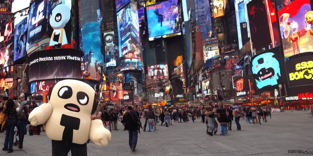 Image similar to isaac from the binding of isaac : rebirth in the middle of times square