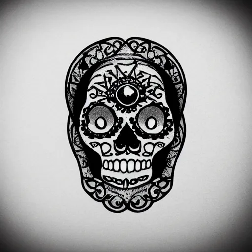 Image similar to a small vector tattoo design. h. r. giger sugar skull.
