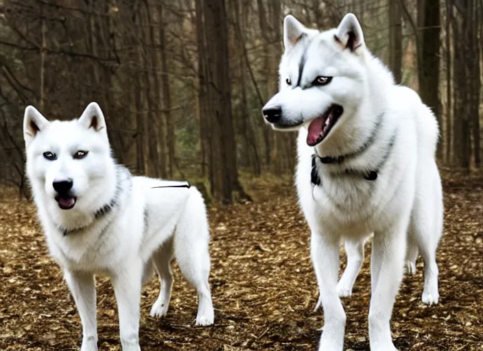 Image similar to film still of an anthropomorphic standing upright man dog white vested husky!!!!!! in a white vest wearing a white vest!!!!! in the new sci - fi movie, 8 k