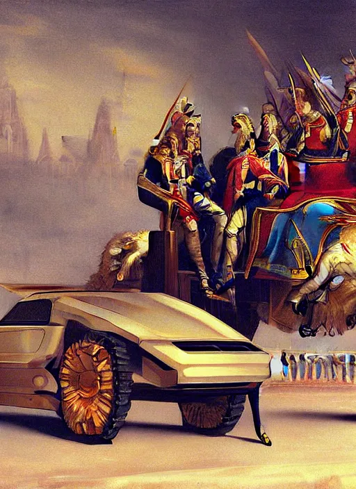 Image similar to the coronation of napoleon painting and sci - fi organic car 3 d realistic render