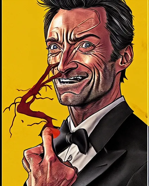 Image similar to evil hugh jackman, by h. r. gieger