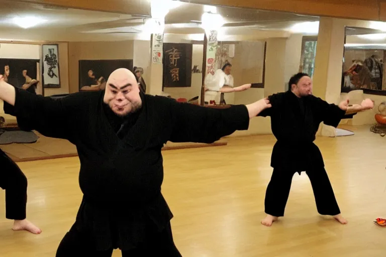 Image similar to 6 0 0 pound dwarf doing kung fu practice in the matrix