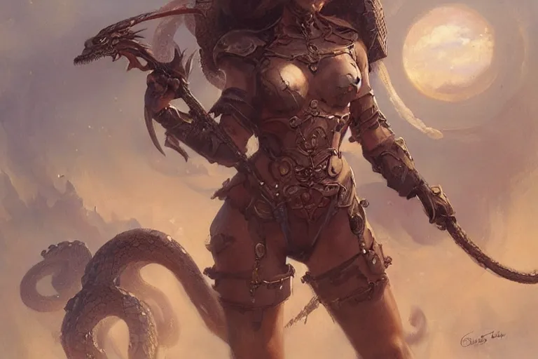 Image similar to A beautiful oil painting of a pretty girl in armor of snakes, by Lucas Graciano, Frank Frazetta, Greg Rutkowski, Boris Vallejo, epic, fantasy, character art, high fantasy