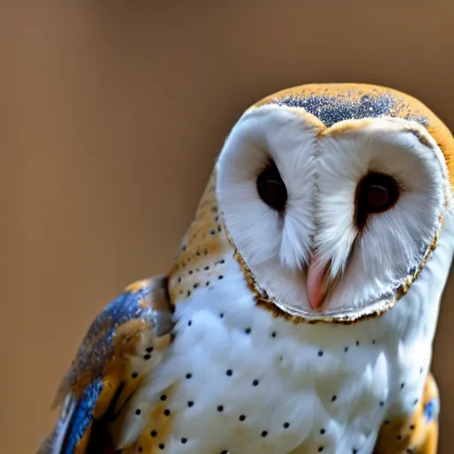 Image similar to barn owl wearing a suit, barn owl in a suit, very detailed, album photo, canon shot