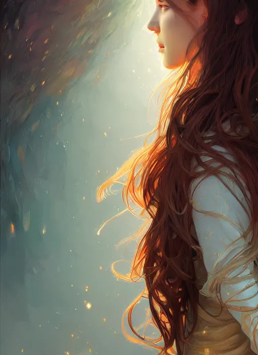 Image similar to handsome young women with shoulder length brown hair, half body shot, path traced, highly detailed, high quality, digital painting, alena aenami, lilia alvarado, shinji aramaki, karol bak, alphonse mucha, tom bagshaw