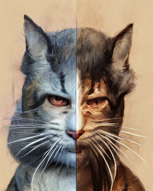 Prompt: danny trejo with anthropomorphic cat face, whiskers, mouth with fangs, fursona, highly detailed, romantic storybook fantasy, soft cinematic lighting, award, disney concept art watercolor illustration by mandy jurgens and alphonse mucha and alena aenami, pastel color palette, featured on artstation