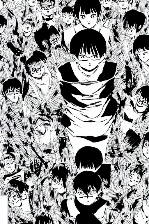 Image similar to japanese comic manga page 47 made by Junji Ito horror manga high contrast