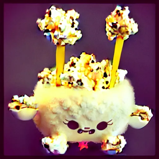 Prompt: fluffy popcorn brain with lightning power, kawaii