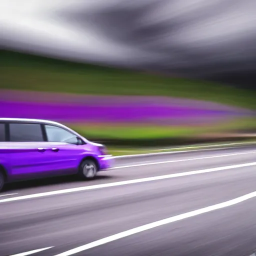 Image similar to purple tornado following white minivan, photo, 4k, realism