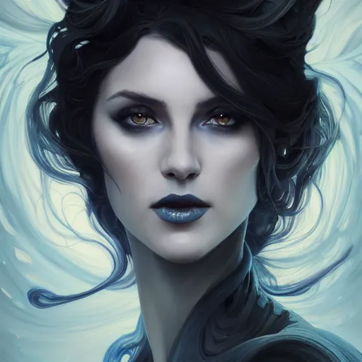 Prompt: Kimberly Kane is a hue created with swirls of black gouache, hopeless grey, and a daub of cold blue, intricate, highly detailed, digital painting, artstation, concept art, smooth, sharp focus, illustration, Unreal Engine 5, 8K, art by artgerm and greg rutkowski and alphonse mucha, fantasy epic digital art, epic fantasy card game art