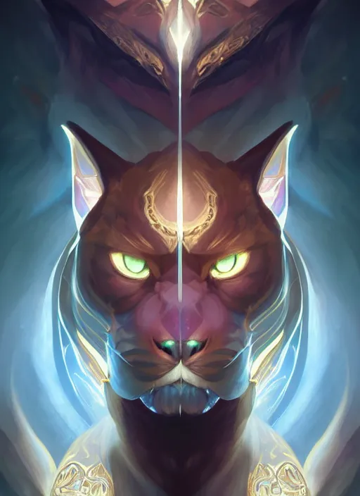 Image similar to symmetry!! portrait of rengar, league of legends, glowing lights!! intricate, elegant, highly detailed, digital painting, artstation, concept art, smooth, sharp focus, illustration, art by artgerm and greg rutkowski and alphonse mucha