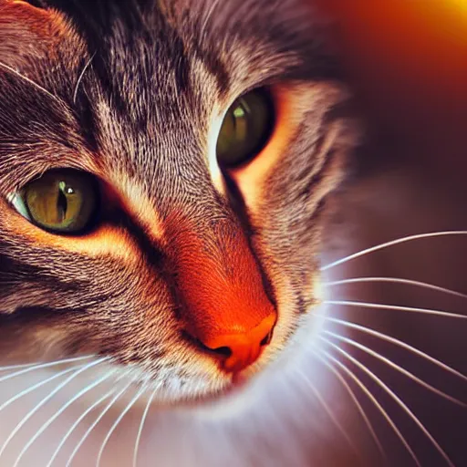 Image similar to beautiful orange cat, sunset behind it, sparkling eyes