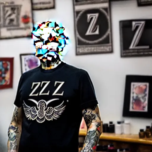 Image similar to putin at a tattoo shop. had a single tattoo of the letter z on his chest. canon eos r 3, f / 1. 4, iso 2 0 0, 1 / 1 6 0 s, 8 k, raw.