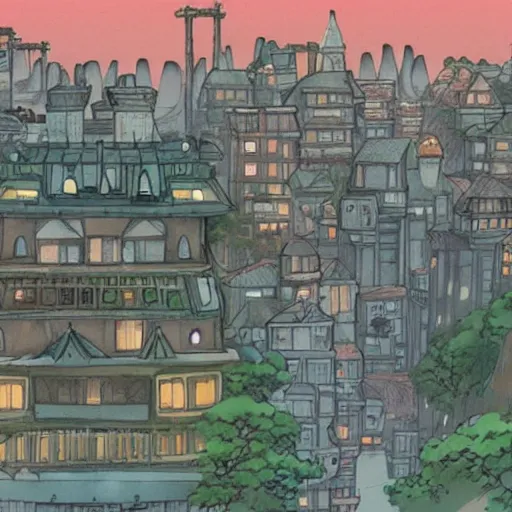 Image similar to studio ghibli buff racoon detailed dystopian city