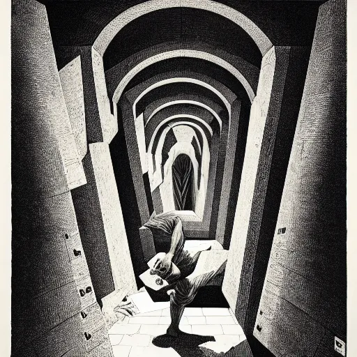 Image similar to lithography on paper secret layer dungeon conceptual figurative post - morden monumental dynamic portrait by goya and escher and hogarth, illusion surreal art, highly conceptual figurative art, intricate detailed illustration, controversial poster art, polish poster art, geometrical drawings, no blur