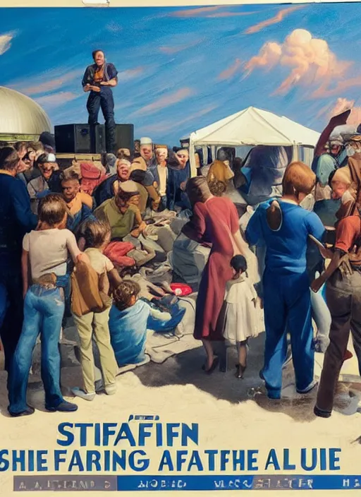 Prompt: a group of people standing around a cardboard box full of alien babies, an ultrafine detailed painting by john philip falter, shutterstock, american scene painting, movie still, concert poster, poster art