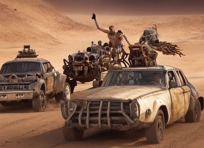 Image similar to scene from the 2015 science fiction film Muppet Mad Max: Fury Road