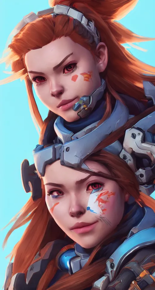 Image similar to one character, overwatch, brigitte, horizon zero dawn, aloy, digital art, high detailed, artstation