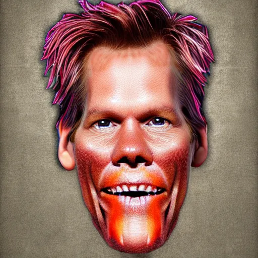 Image similar to ultra detailed kevin bacon on a slice of bacon in a hamburger rendered by octane digital painting inspired by arcimboldo