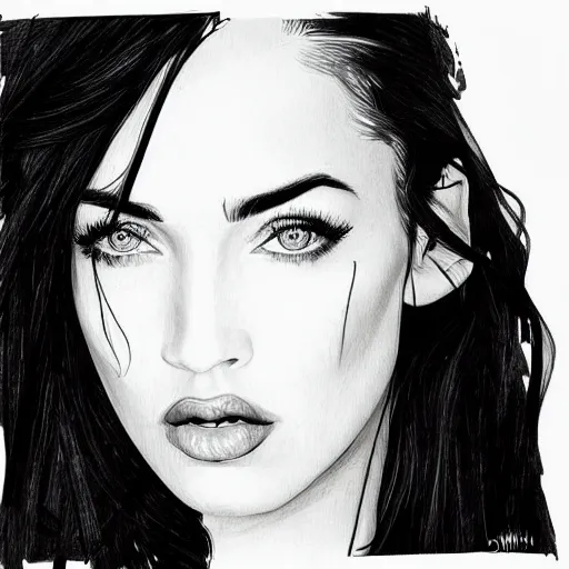 Prompt: “Megan Fox, portrait!!! Portrait based on doodles, scribbled lines, sketch by Liz Y Ahmet, monochrome, concept Art, millions lines, white background, ultra detailed portrait, 4k resolution”