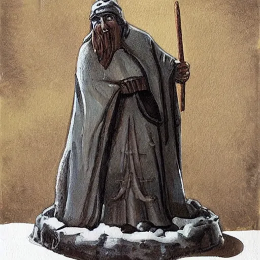 Image similar to painting of frozen medieval peasant ice statue, dark fantasy, fairytale