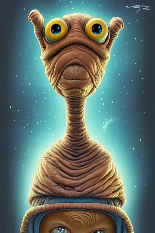 Image similar to et from spielberg arriving home, animation pixar style, by pendleton ward, magali villeneuve, artgerm, rob rey and kentaro miura style, golden ratio, trending on art station