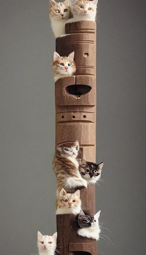 Prompt: “wooden totem pole of cats”