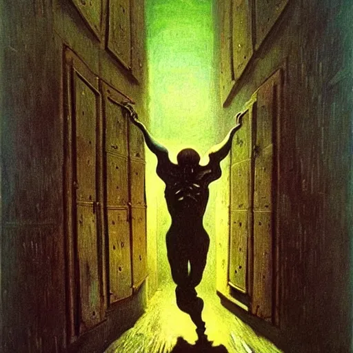 Prompt: A mean thief steals two expensive and fresh NVIDIA GPUs - contest-winning artwork by Salvador Dali, Beksiński, Van Gogh, Giger, and Monet. Stunning lighting