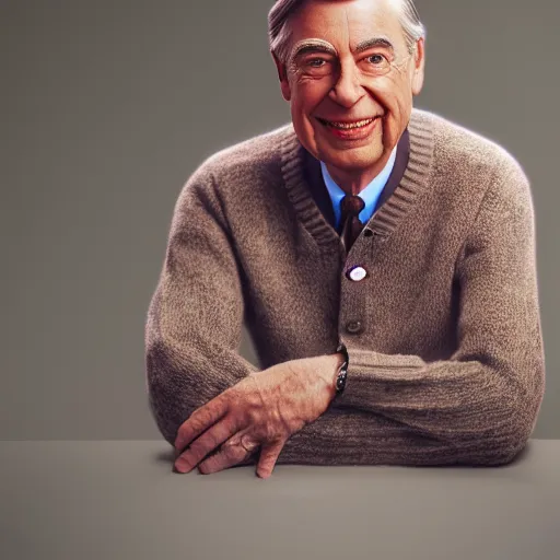 Image similar to mr rogers, wearing a sweater, sensual, romantic, dreamy, intricate, hyper detailed, accent lighting, dramatic light, 4 k octane render