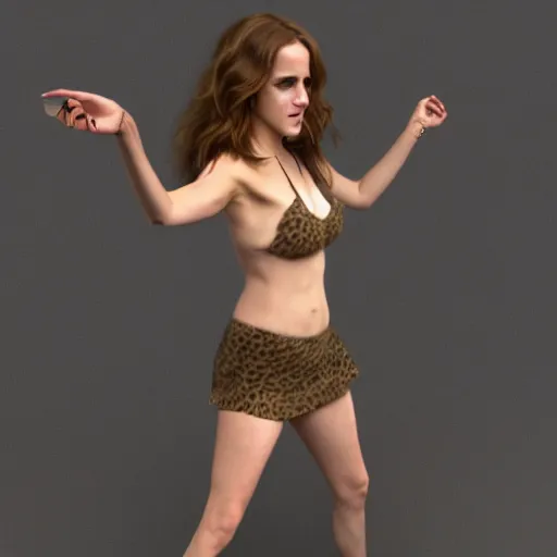 Image similar to emma watson as hermione granger transforming into a curvaceous cheetah woman, 3 d render