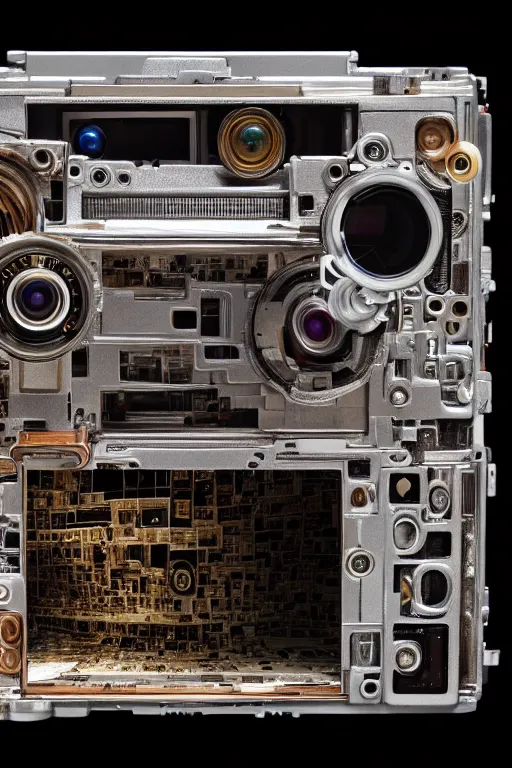 Image similar to A photo of an old opened camera, internals revealed, the most complex looking machine ever made by Annie Lebovitz and Steve McCurry Ultra detailed, hyper realistic, 4k