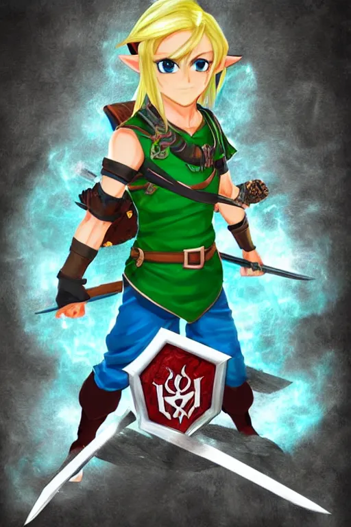 Prompt: an in game portrait of link from genshin impact, genshin impact art style.