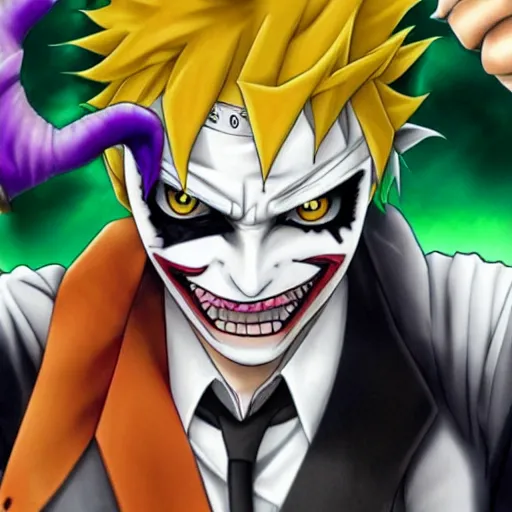 Image similar to Joker looks like Naruto, Joker as Naruto, high quality photo