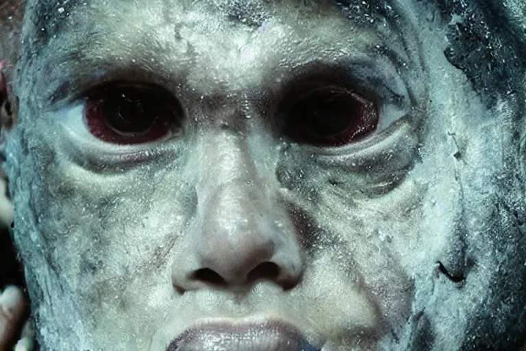 Prompt: VFX movie closeup of a futuristic inhuman monster in underground cave by Emmanuel Lubezki