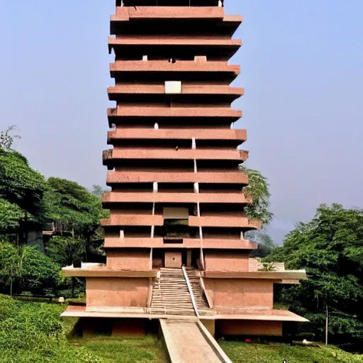 Image similar to a super tall indian temple designed by corbusier