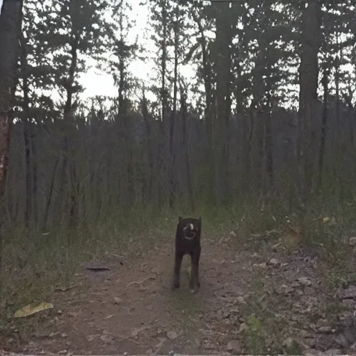 Prompt: walter white trail cam footage skinwalker 8 k in the dark