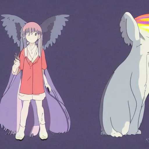 Image similar to Guilt as a Ghibli Studio Character, supernatural, sharpness. clean, rainbow colors