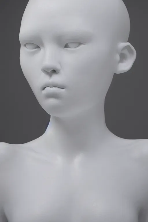 Prompt: ! dream full head and shoulders, beautiful porcelain female person, mixed with frog spawn eyes, smooth, delicate facial features, white detailed eyes, white lashes, by daniel arsham and james jean