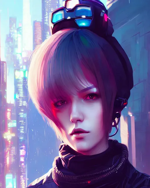 Image similar to beautiful lady wearing cyberpunk streetwear, detailed portrait, 4 k, vivid colours, concept art by wlop, ilya kuvshinov, artgerm, krenz cushart, greg rutkowski, pixiv. cinematic dramatic atmosphere, sharp focus, volumetric lighting, cinematic lighting, studio quality