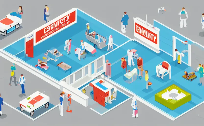 Image similar to isometric stylized emergency hospital