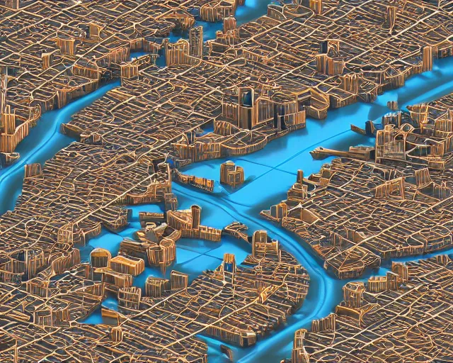 Prompt: 3 d model of london on fire, isometric, fire and smoke, air shot