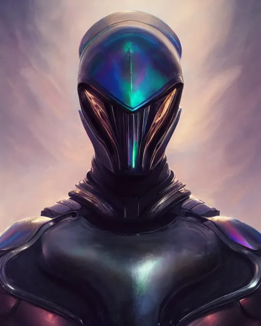 Image similar to iridescent sinewy smooth muscular male sleek glossy black pearlescent scifi armor with smooth black featureless helmet, by greg rutkowski, mark brookes, tom bagshaw, magali villeneuve, trending on artstation