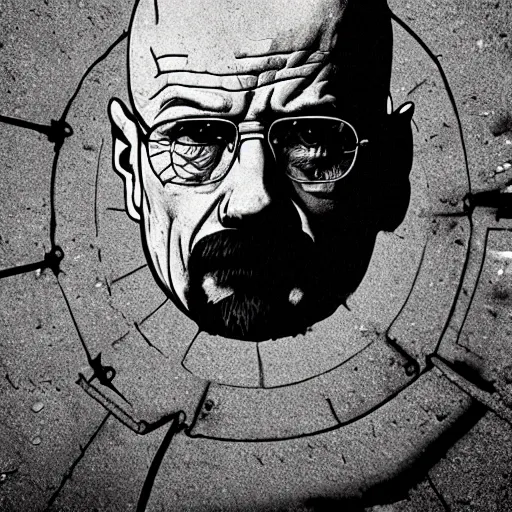 Prompt: Walter white hiding in a sewer, dark, unlit