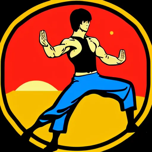 Image similar to bruce lee meditating on the beach, muscles, sticker, colorful, illustration, highly detailed, simple, smooth and clean vector curves, no jagged lines, vector art, smooth