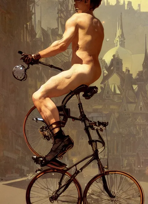 Image similar to Ben Shapiro riding a unicycle, sigma male, accurately portrayed, portrait art by alphonse mucha and greg rutkowski, highly detailed, digital painting, concept art, illustration, dim lighting with twilight rays of sunlight, trending on artstation, very detailed, smooth, sharp focus, octane render, close up